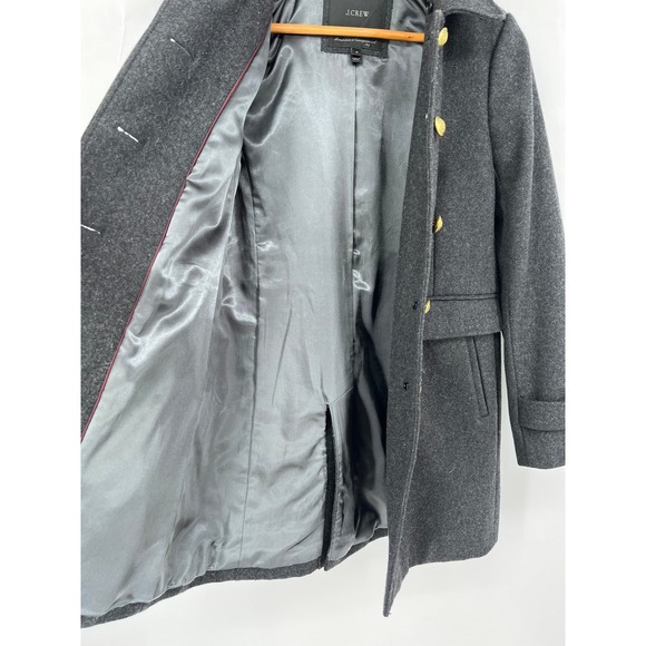 J. Crew Melton Wool Coat Dark Gray Gold Crest Button Military Jacket Size 4 - Picture 3 of 8